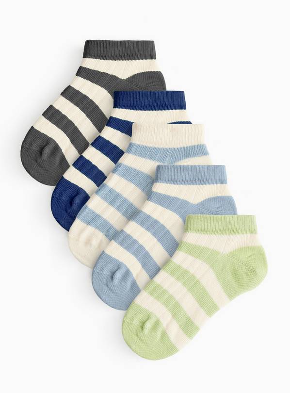 Blue Stripe Trainer Socks 5 Pack 4-6.5